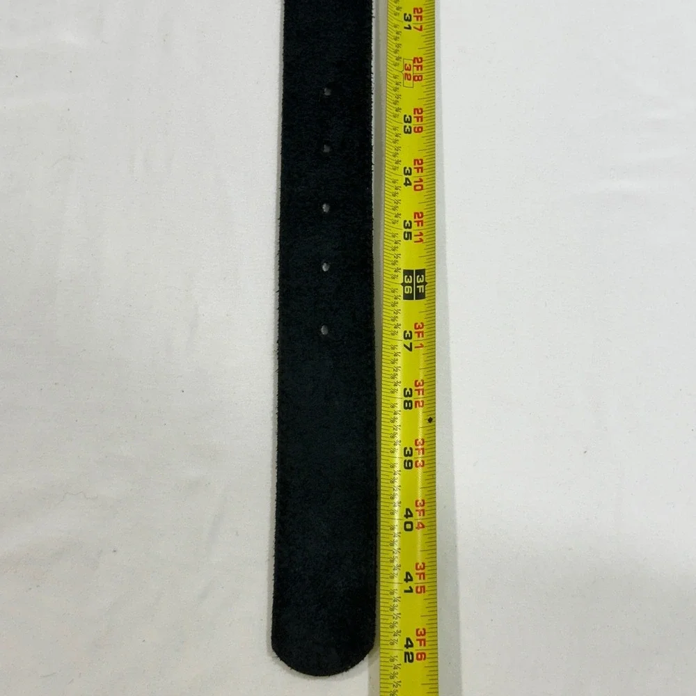 Jamie Leather Belt 34 Mens Black Silver Plaque Buckle Made in USA Minimalist